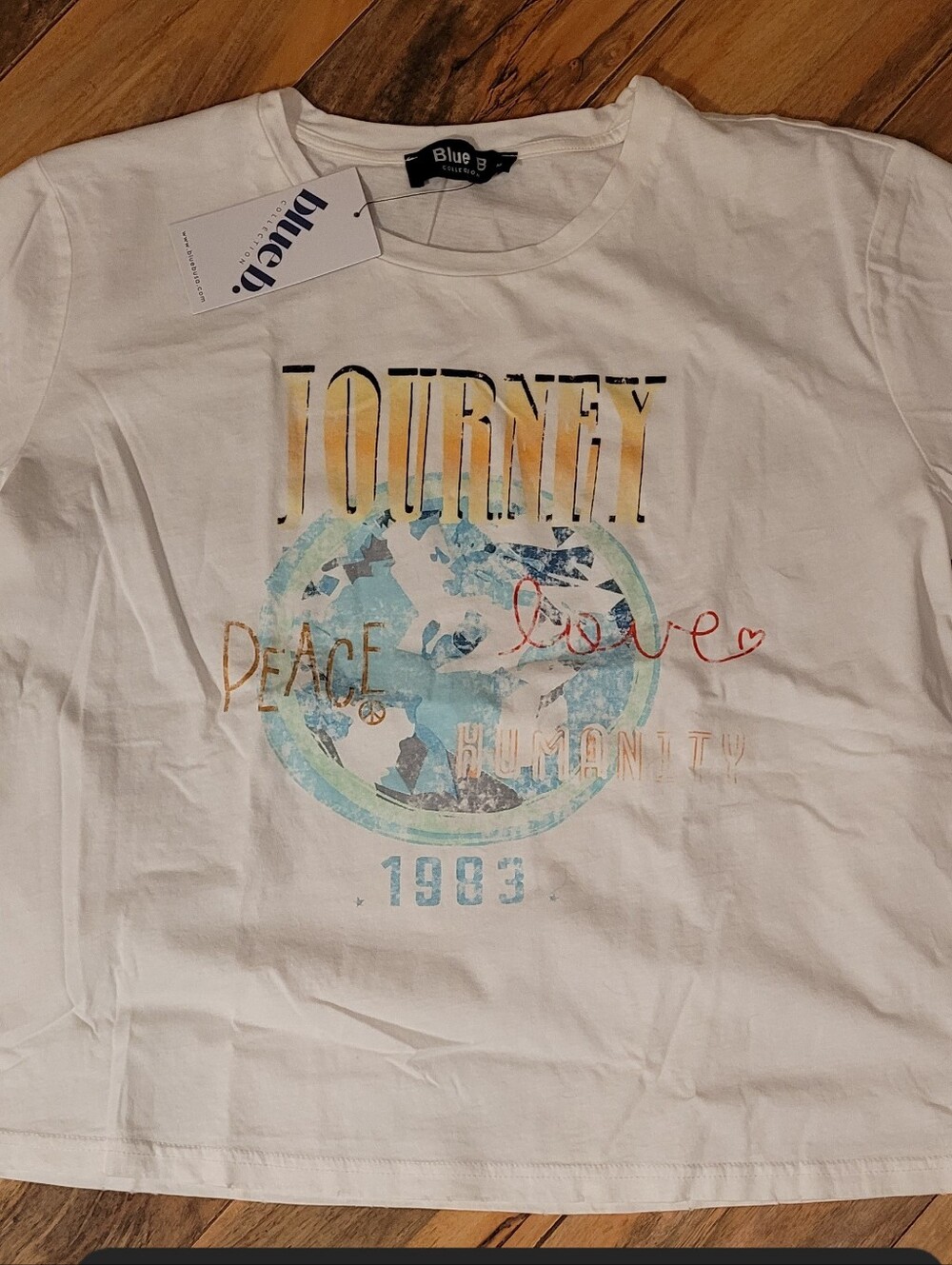 JOURNEY Band Graphic S/S Tee, Wht/Pastels, Blue B Brand, NWT, M